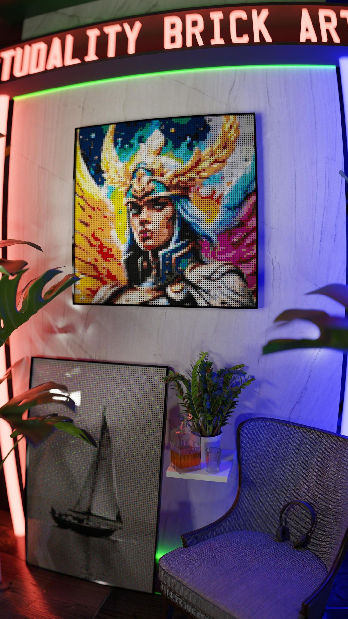 Valkyrie Vibrance LEGO® Style mosaic pixel art design for display